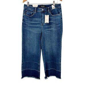 JUDY BLUE Women's Dark Wash Raw Hem Olivia Wide Leg Crop NWT 15/32